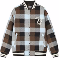 FILA Plaid Letter Print Single-Breasted Retro College Jacket Brown F11M419702F-BN FILA Plaid Letter Print Single-Breasted Retro College Jacket Brown F11M419702F-BN