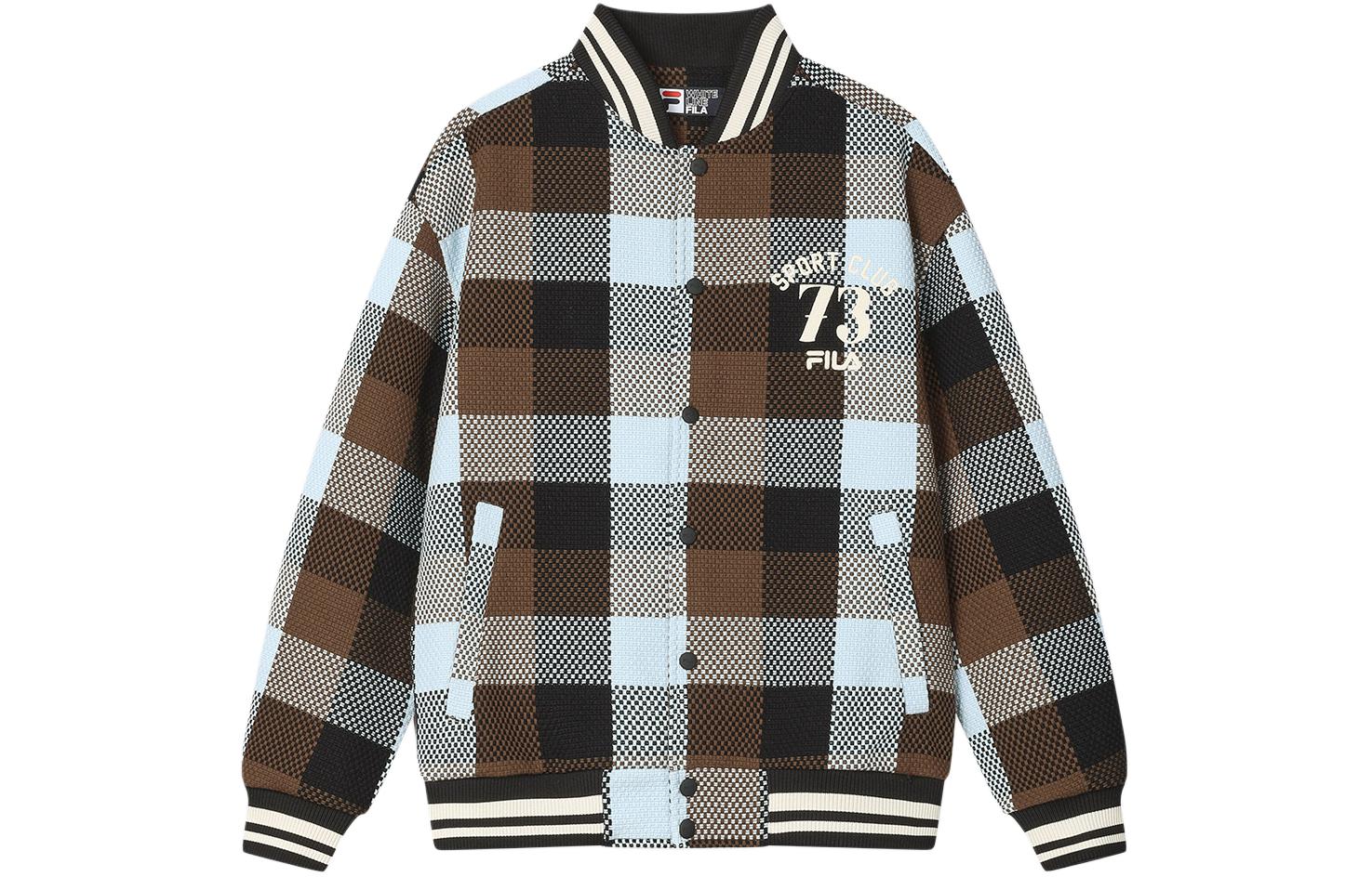 Order FILA Jaket Kolej Retro Coklat Cetakan Huruf & Corak Kotak Single-Breasted F11M419702F-BN