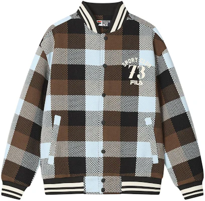 FILA Jaket Kolej Retro Coklat Cetakan Huruf & Corak Kotak Single-Breasted F11M419702F-BN Order FILA Jaket Kolej Retro Coklat Cetakan Huruf & Corak Kotak Single-Breasted F11M419702F-BN