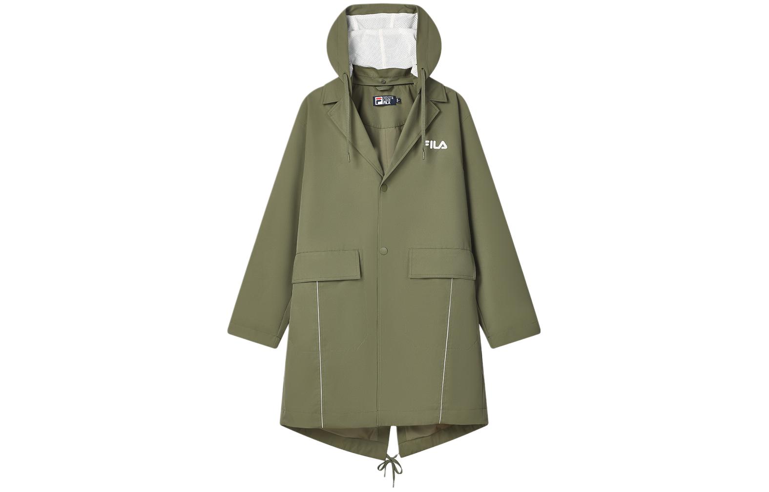 FILA Plain Logo Hooded Long Woven Jacket in Banana Brown F11M418705F-DG