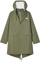 FILA Plain Logo Hooded Long Woven Jacket in Banana Brown F11M418705F-DG FILA Plain Logo Hooded Long Woven Jacket in Banana Brown F11M418705F-DG