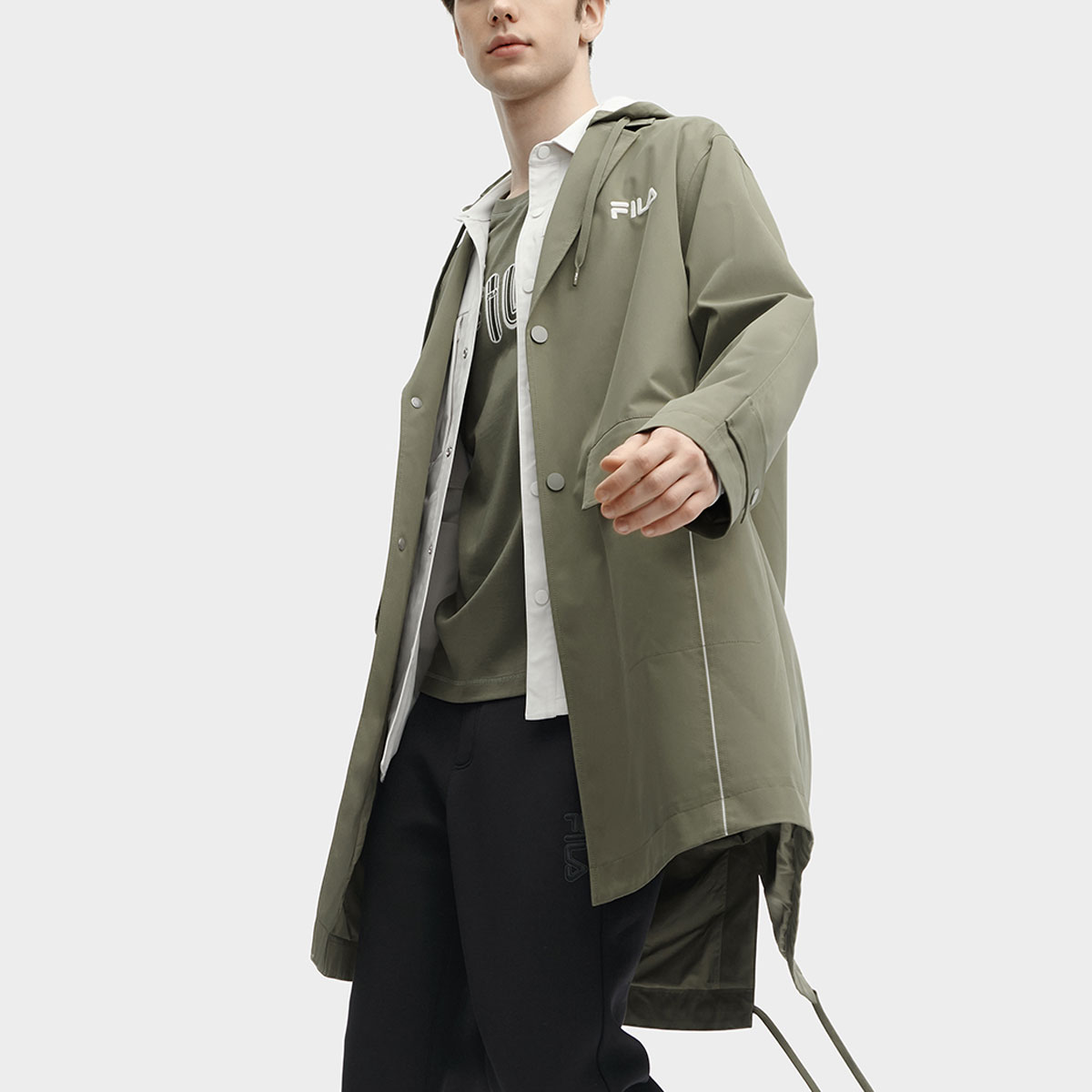 Details for FILA 純Logo香蕉棕色連帽長版風衣外套 F11M418705F-DG