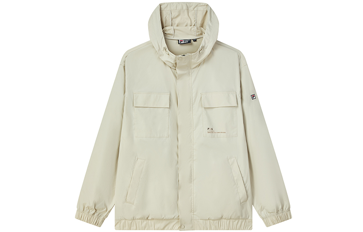 FILA Pocket Sports Logo Hooded Woven Jacket White Birch Gray F11M138753F-GY