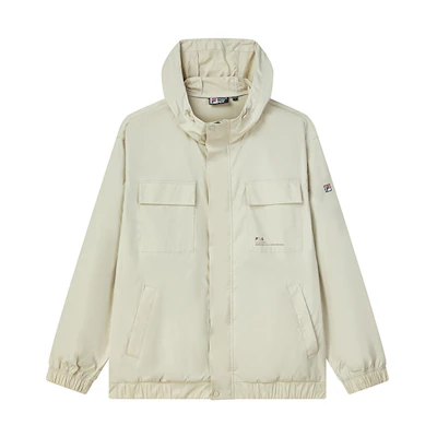 FILA Pocket Sports Logo Hooded Woven Jacket White Birch Gray F11M138753F-GY