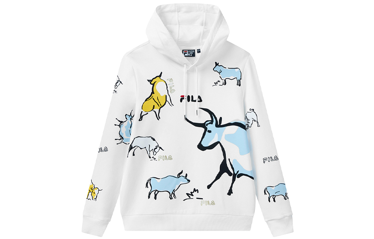 FILA Printed Loose Fit Hoodie Standard White - Unisex Casual Pullover F11M118296F-WT