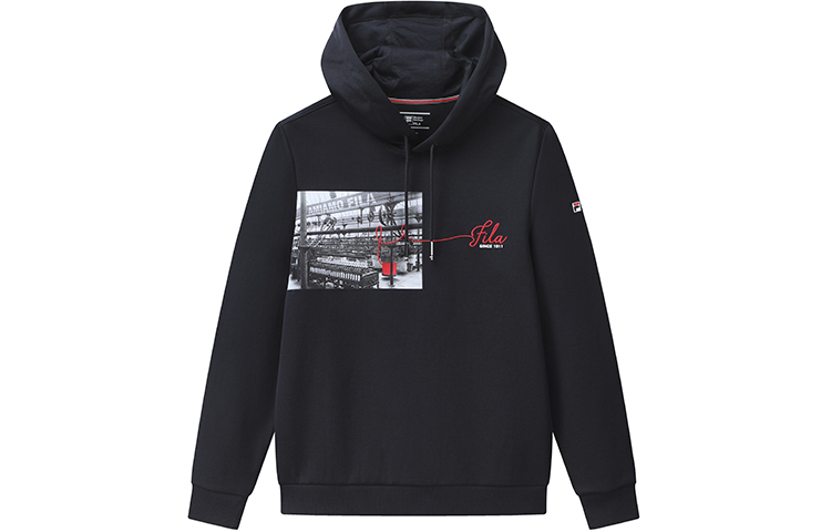 FILA Printed Loose Fit Pullover Hoodie - Legend Blue F11M111219F-NV