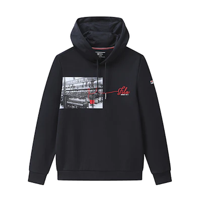 FILA Printed Loose Fit Pullover Hoodie - Legend Blue F11M111219F-NV