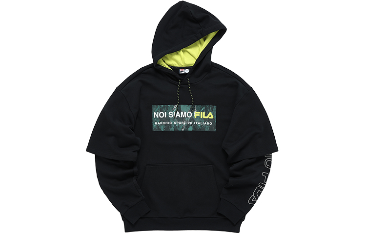 FILA Pullover Hoodie Fake Layered Loose-Fit Deep Black T11M141205F-BK