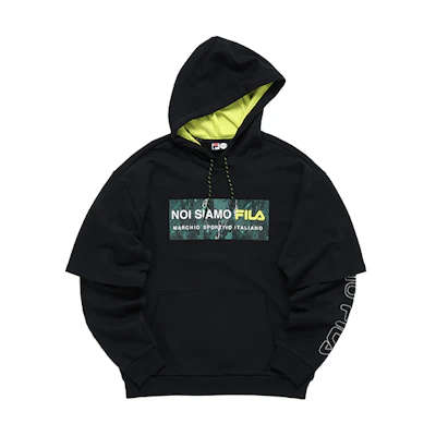 FILA Pullover Hoodie Fake Layered Loose-Fit Deep Black T11M141205F-BK