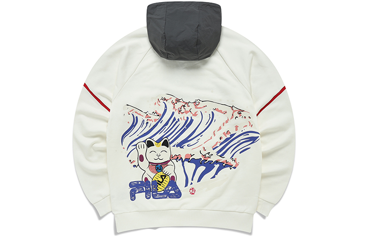 FILA Pullover Hoodie with Cartoon Letter Print in Cloud White T11M146202F-WT