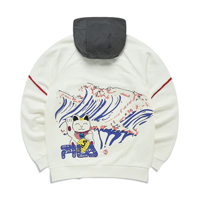 FILA Pullover Hoodie with Cartoon Letter Print in Cloud White T11M146202F-WT