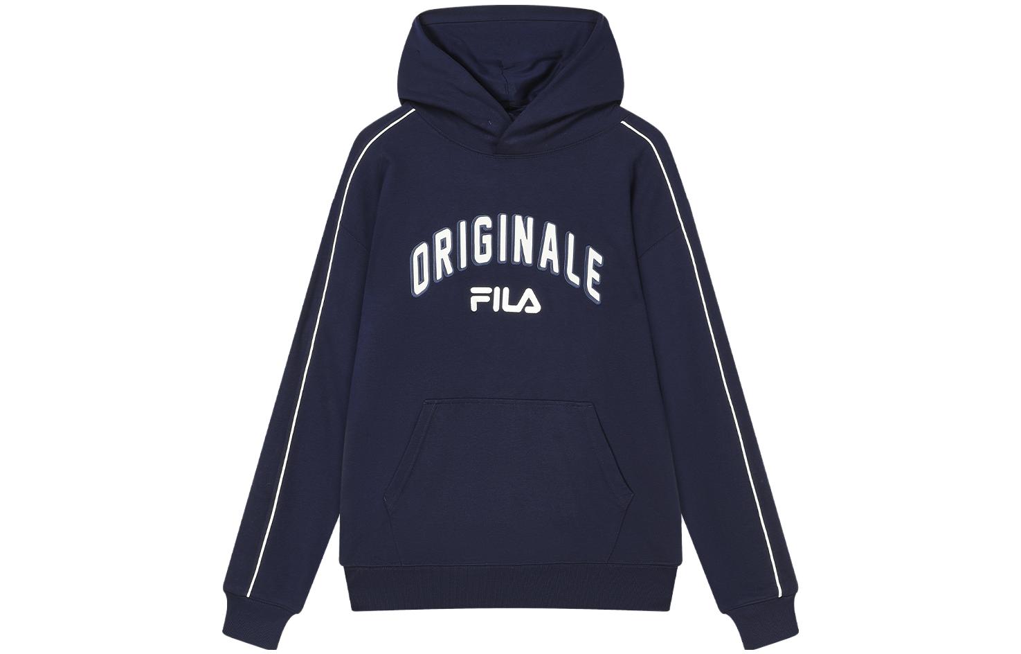 FILA Pullover Hoodie with Letter Logo Print in Deep Navy Blue F11M349201F-DB