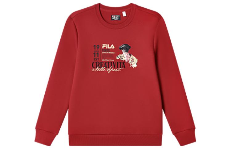 FILA Pullover Sweatshirt American Autumn Letter Print in Hot Crimson Red F11M318202F-RD