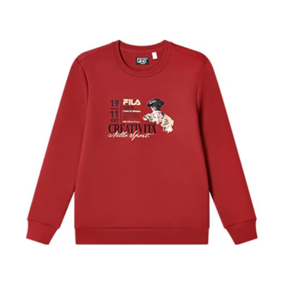 FILA Pullover Sweatshirt American Autumn Letter Print in Hot Crimson Red F11M318202F-RD