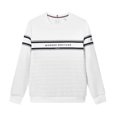 FILA Pullover Sweatshirt with Embroidered Letters - Standard White F11M141218F-WT