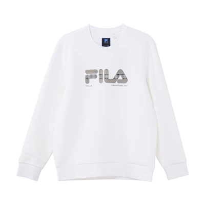 FILA Pullover Sweatshirt with Large Logo Print - Standard White F11M342211F-WT