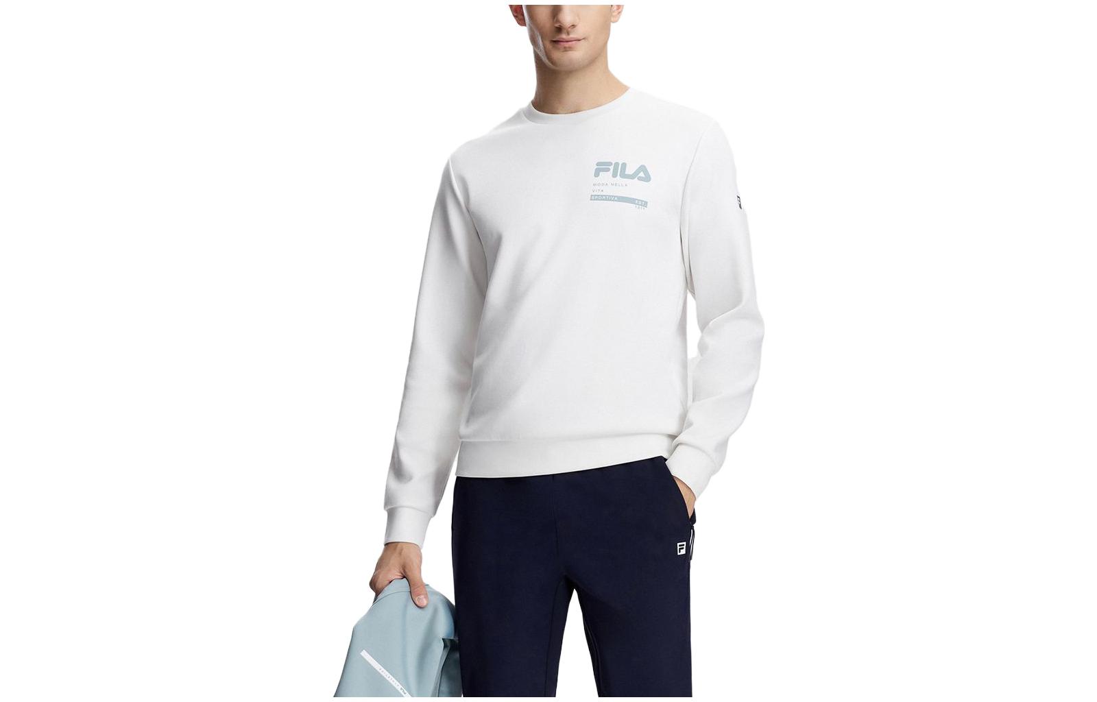 FILA Pullover Sweatshirt with Letter Logo Print in Lead Pink and White A11M341204R-IV