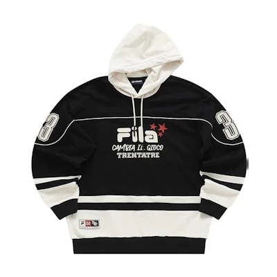 FILA QR Logo Stripe Hoodie Unisex Black T11U346202F-BK