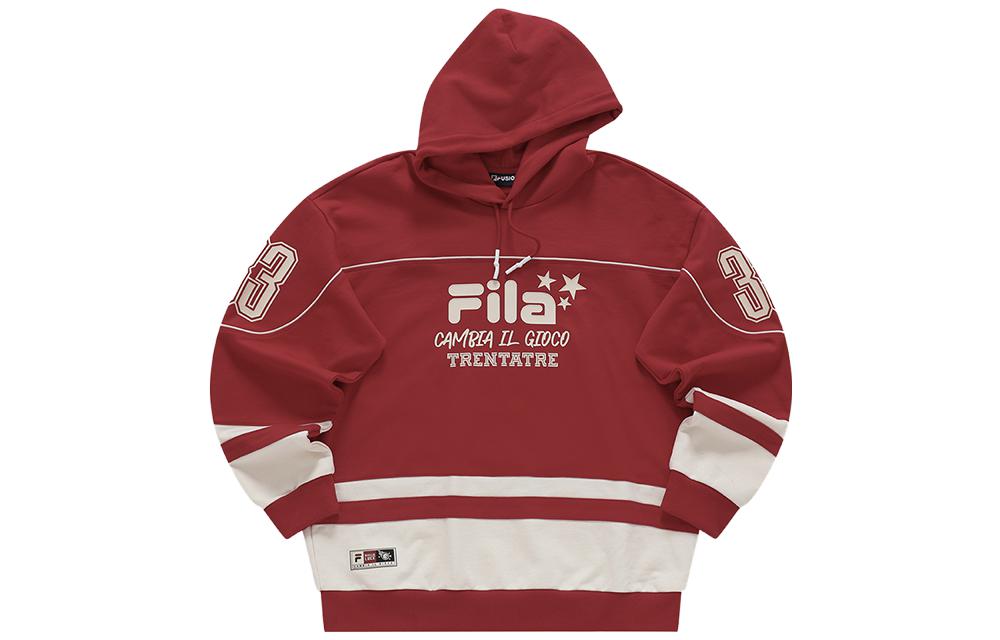 FILA QR Logo Striped Pullover Sweatshirt Unisex - China Red T11U346202F-RD