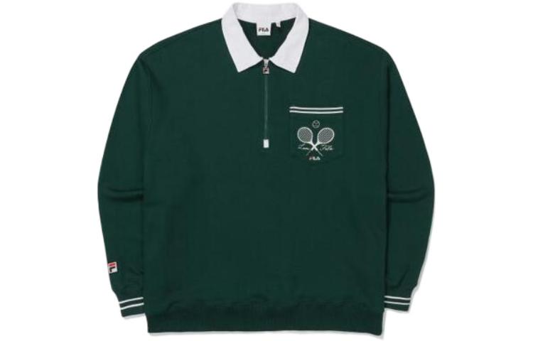 FILA Racket Print Half-Zip Pullover Sweatshirt Olive Green Unisex FS2POE3302X-FGR