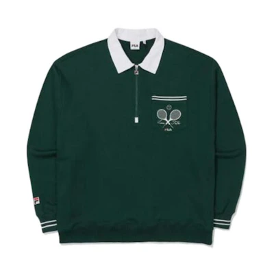 FILA Racket Print Half-Zip Pullover Sweatshirt Olive Green Unisex FS2POE3302X-FGR