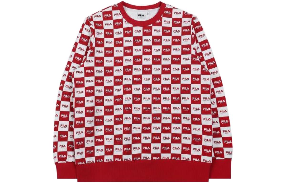 FILA Red Checkered Logo Print Crewneck Pullover Sweatshirt FS2POC1122X-DRD