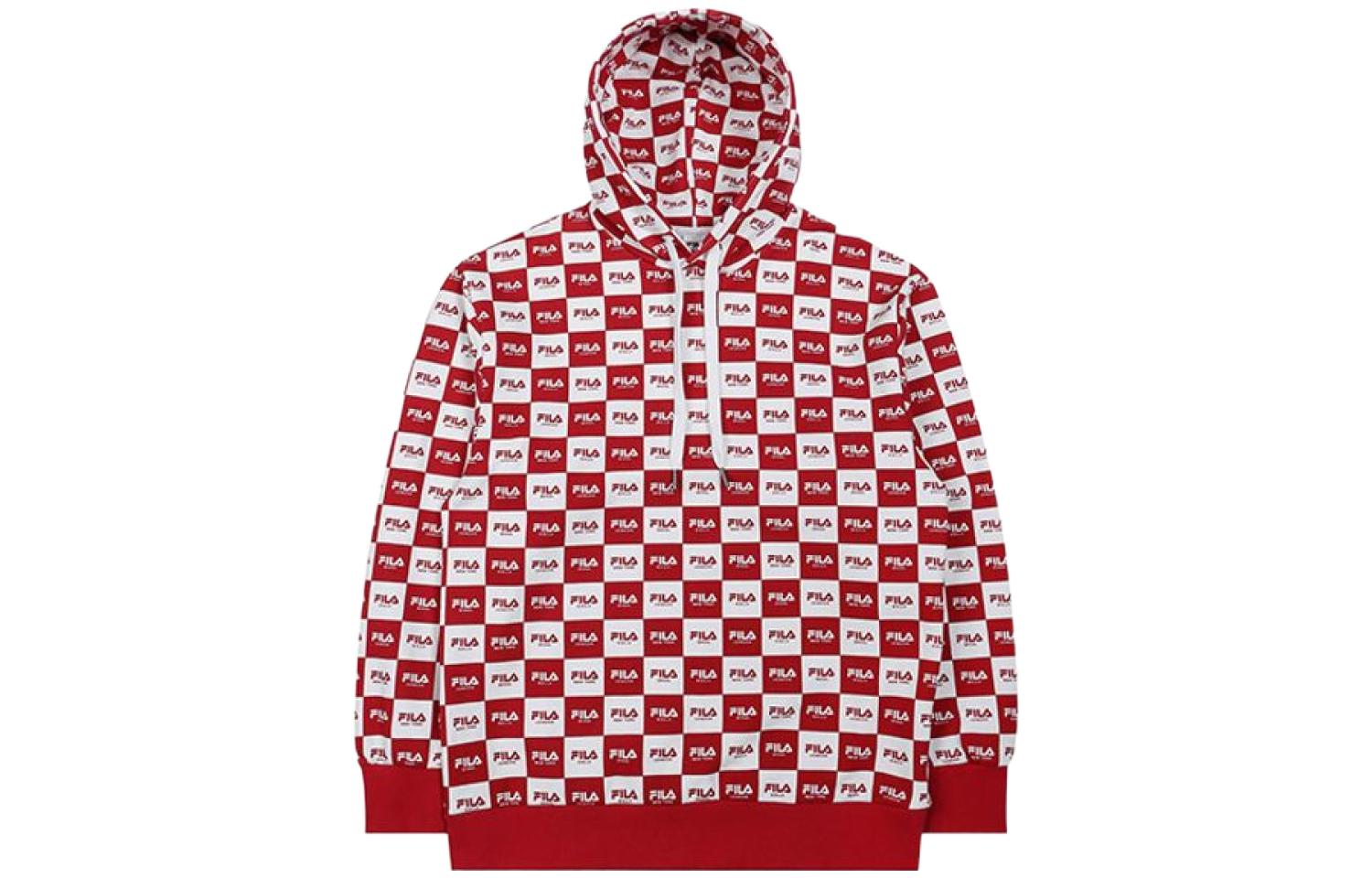 FILA Red Checkered Print Loose-Fit Hoodie Long Sleeve Pullover FS2POC1121X-DRD