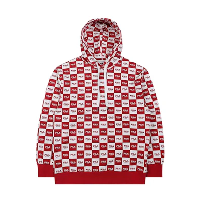 FILA Red Checkered Print Loose-Fit Hoodie Long Sleeve Pullover FS2POC1121X-DRD