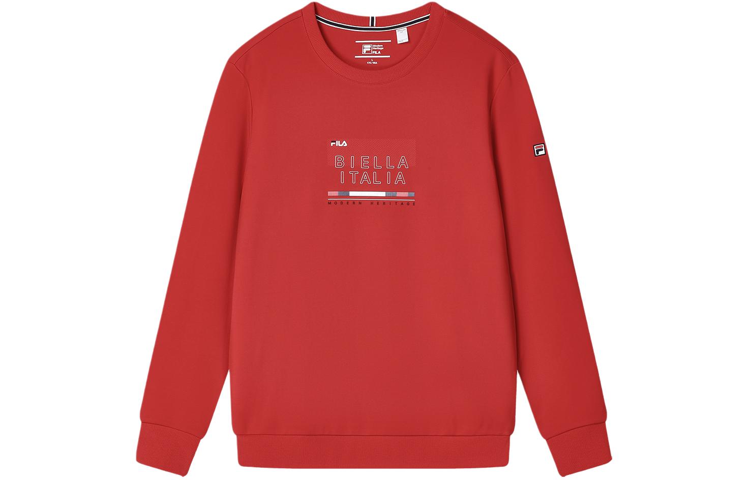 FILA Red Crewneck Sweatshirt with Letter Print Casual Knit Design F11M411211F-RD
