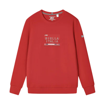 FILA Red Crewneck Sweatshirt with Letter Print Casual Knit Design F11M411211F-RD