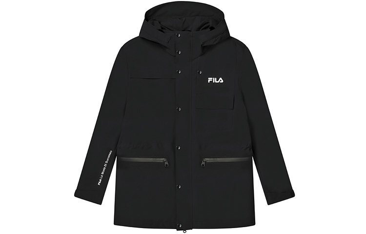 FILA Relaxed Fit Logo Long-Sleeve Hooded Jacket - Jet Black F11M248702F-BK