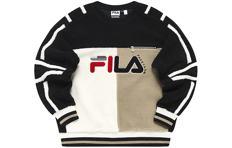 FILA Retro Colorblock Logo Loose-Fit Knit Pullover Sweatshirt - Black T11M247203F-BK