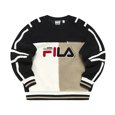 FILA Retro Colorblock Logo Loose-Fit Knit Pullover Sweatshirt - Black T11M247203F-BK