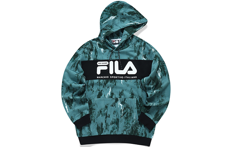 FILA Retro Colorblock Logo Print Hooded Sweatshirt in Dazhai Blue T11M141203FDB