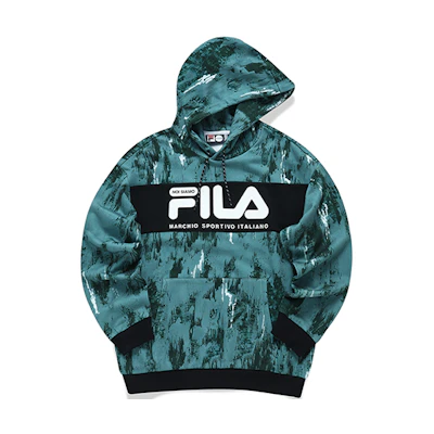 FILA Retro Colorblock Logo Print Hooded Sweatshirt in Dazhai Blue T11M141203FDB