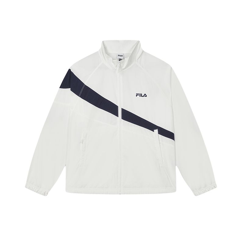 FILA Retro Colorblock Stand Collar Casual Jacket Men’s - Cloud Mushroom White F71M429707F-WT
