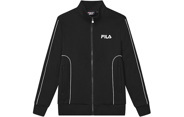 FILA Retro Embroidered Knit Long Sleeve Jacket with Fleece - Black F11M249503FBK
