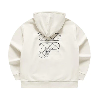 FILA Retro Hoodie FOB Letter Logo Knit Pullover Beige Unisex Sportswear T11U413207FBG