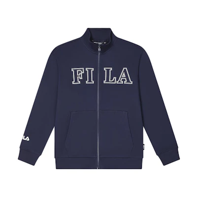 FILA Retro Knit Jacket with Letter Logo, Stand Collar - Dark Navy Blue F11M419504F-NV