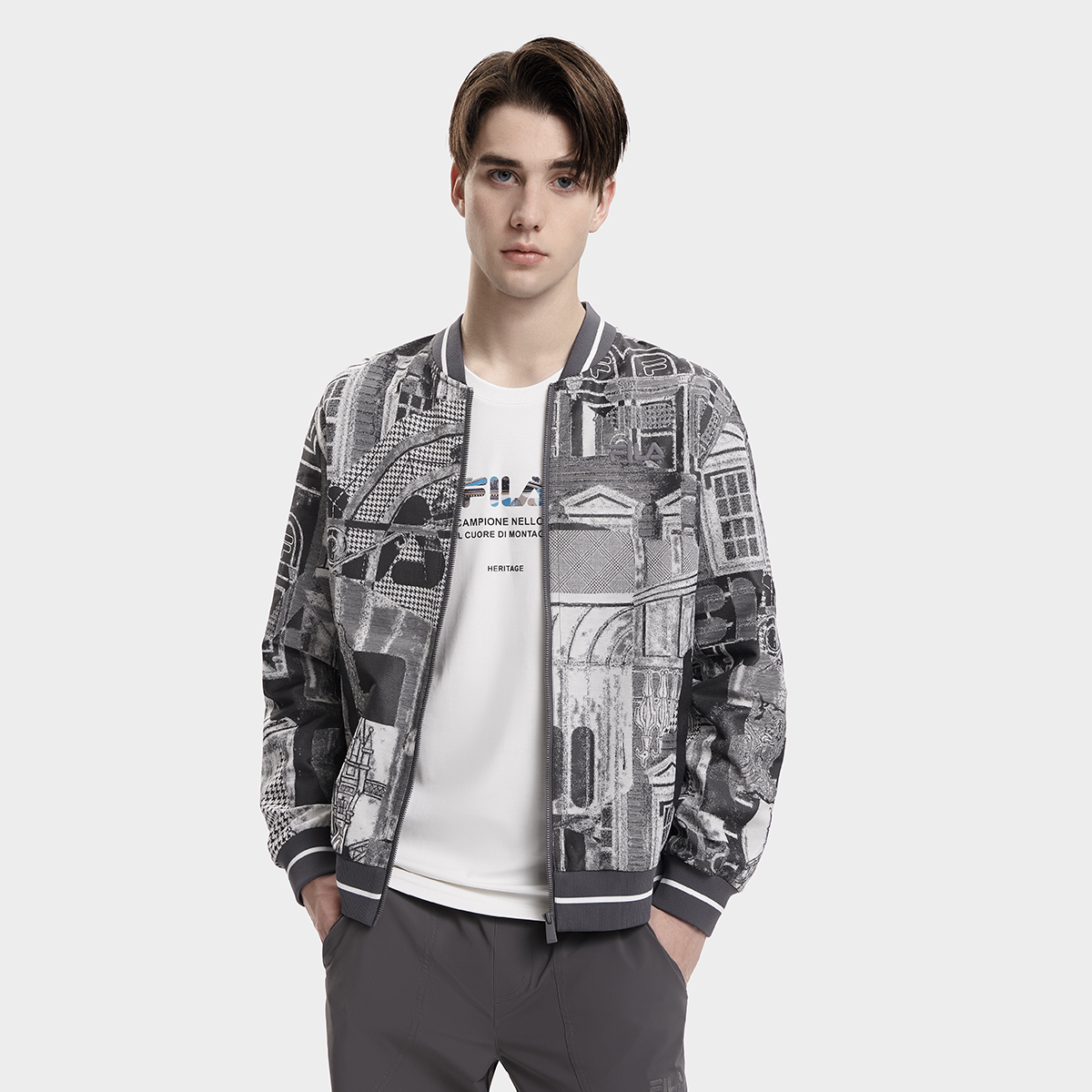 Sizing FILA复古针织长袖外套 男女同款 全印花休闲款式 F11M338703FZA