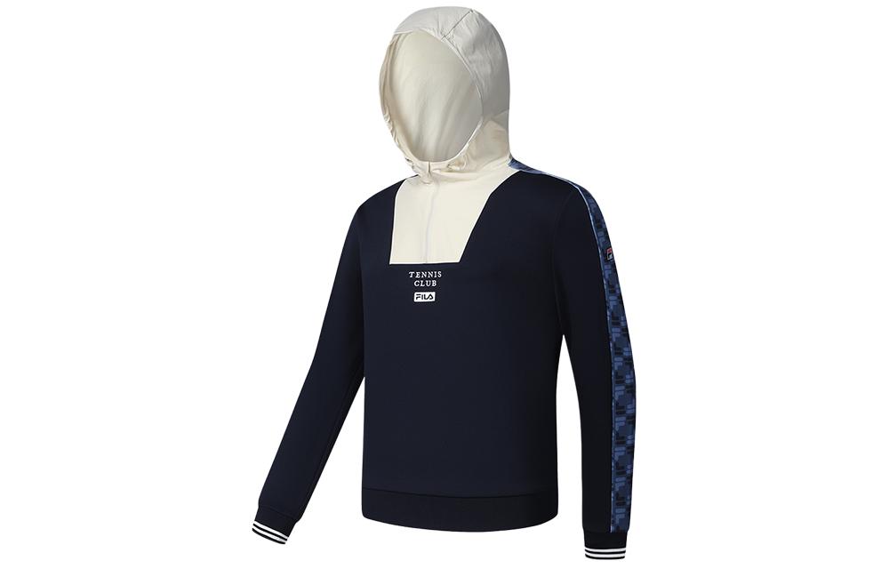 FILA Retro Letter Print Pullover Hoodie in Navy Blue A11M413211F-NV