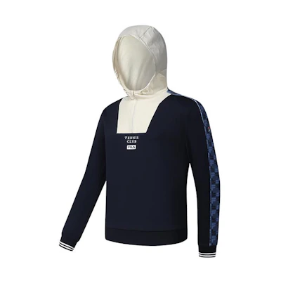 FILA Retro Letter Print Pullover Hoodie in Navy Blue A11M413211F-NV