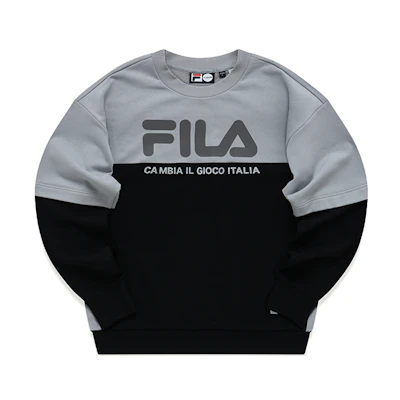 FILA Retro Logo Print Loose Fit Crewneck Sweatshirt Men’s Slab Gray T11M215203FGY