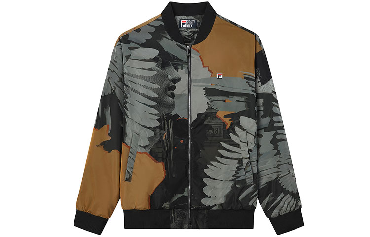 FILA Retro Print Loose Fit Lettering Woven Track Jacket Black F11M138765F-ZA