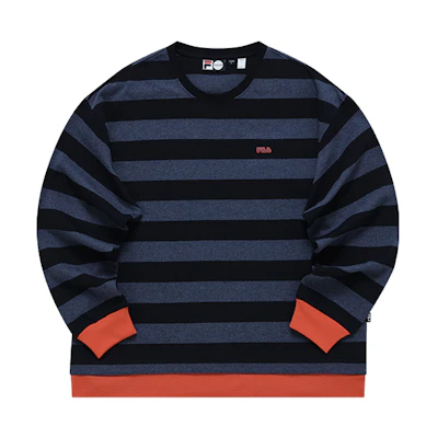 FILA Retro Striped Pullover Sweatshirt Blue Casual Sportswear T81M216250F-BU