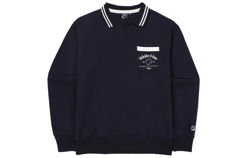 FILA Retro Sweatshirt with Chest Pocket Unisex Navy Blue Long Sleeve Top FS2TLF1331X-INA