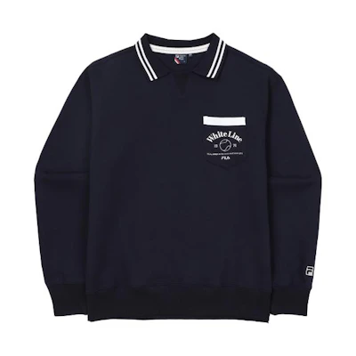 FILA Retro Sweatshirt with Chest Pocket Unisex Navy Blue Long Sleeve Top FS2TLF1331X-INA