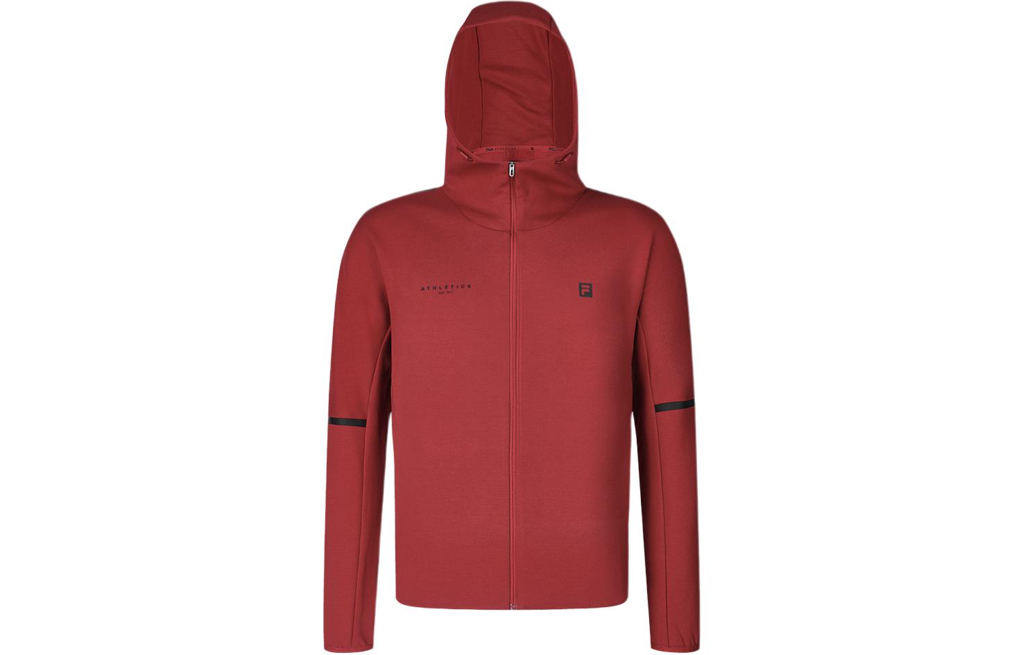 FILA Rust Red Solid Color Knit Hoodie Jacket for Fitness A11M411506F-RD