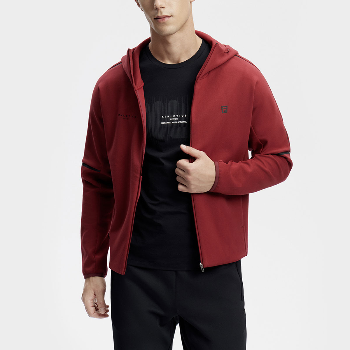 FILA Rust Red Solid Color Knit Hoodie Jacket for Fitness A11M411506F-RD 圖 4