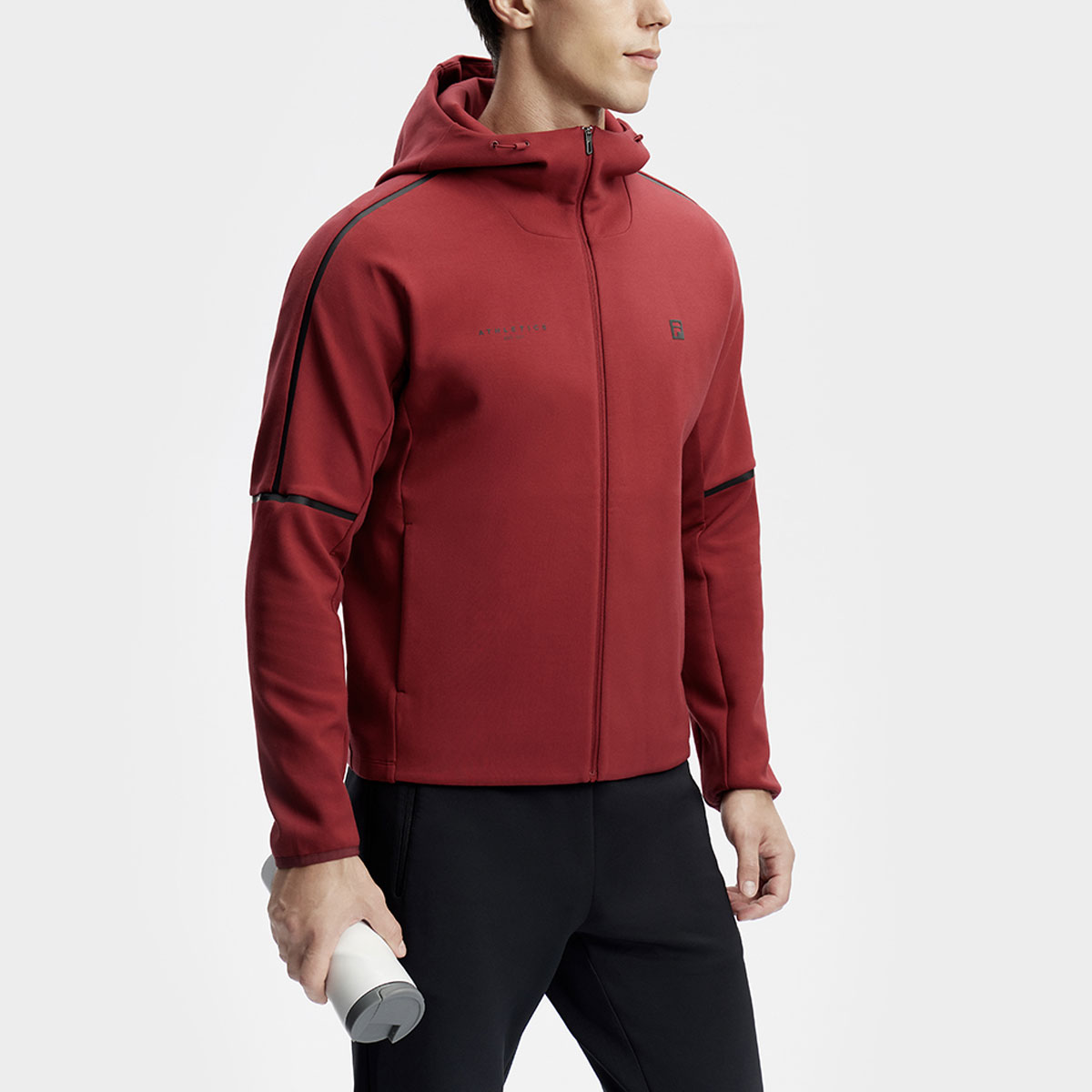 FILA Rust Red Solid Color Knit Hoodie Jacket for Fitness A11M411506F-RD 圖 5